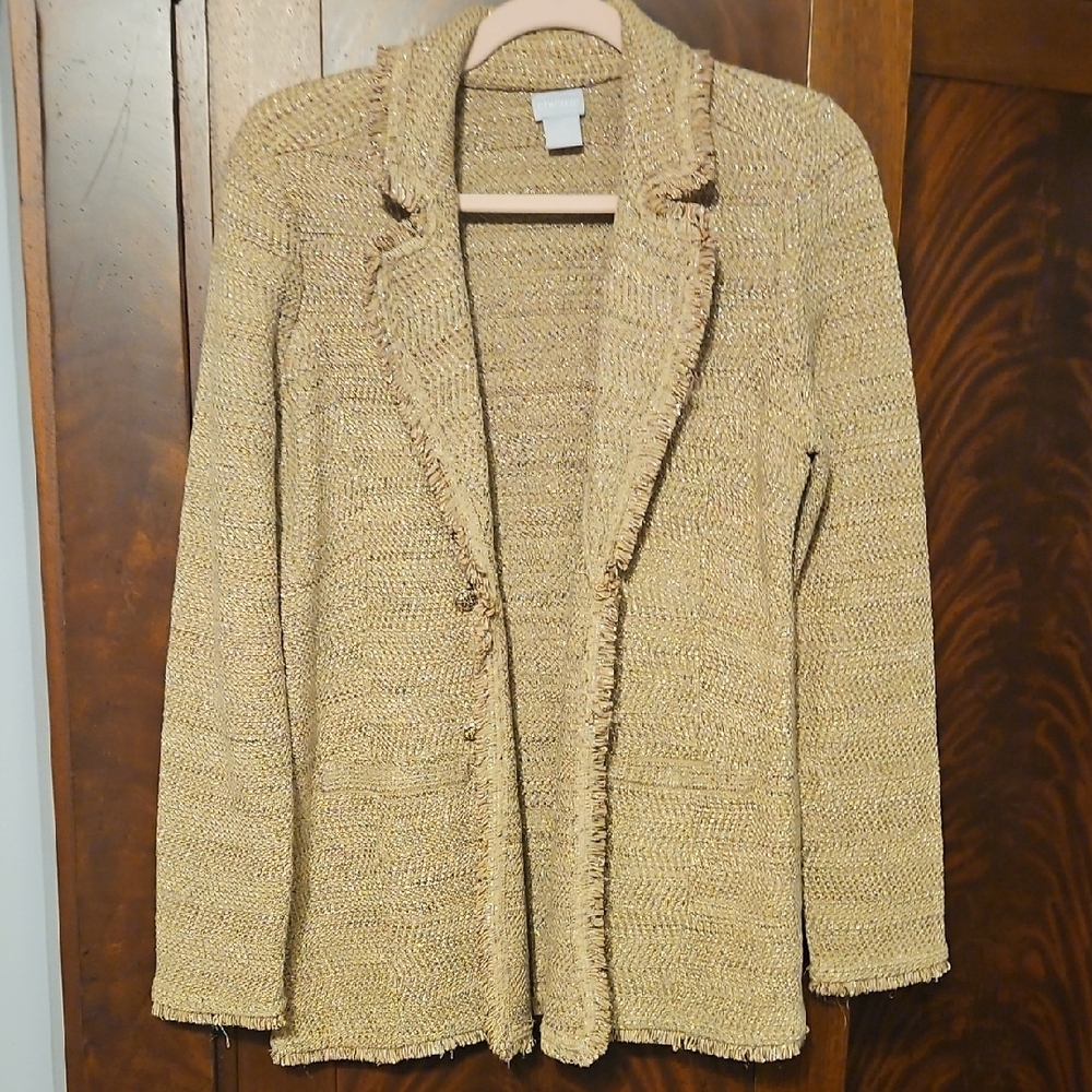 Chico's Gold and Tan Textured Jacket